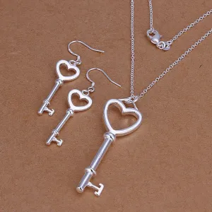 silver plated key jewelry sets necklace bracelet bangle earring ring SMTS199 ELY