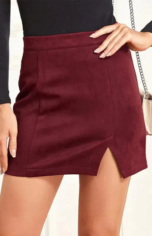 Suede High Waist A-Line Mini Skirt