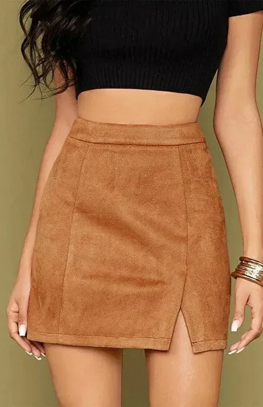 Suede High Waist A-Line Mini Skirt