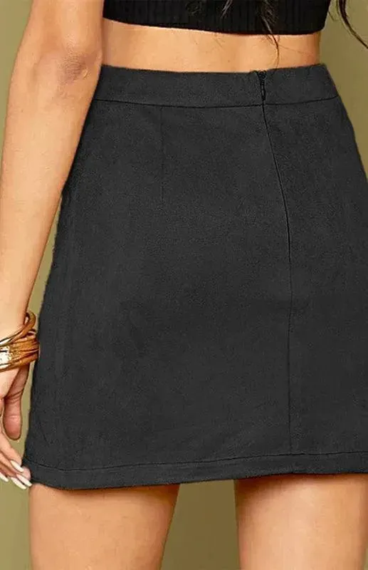 Suede High Waist A-Line Mini Skirt
