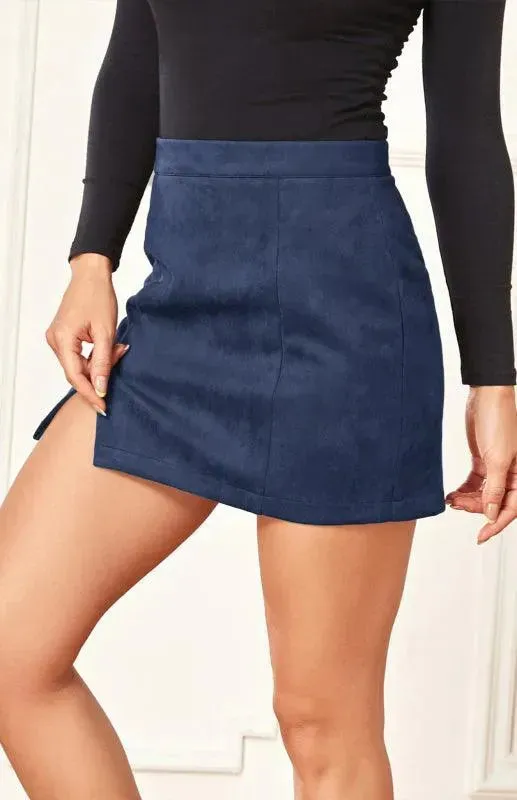 Suede High Waist A-Line Mini Skirt