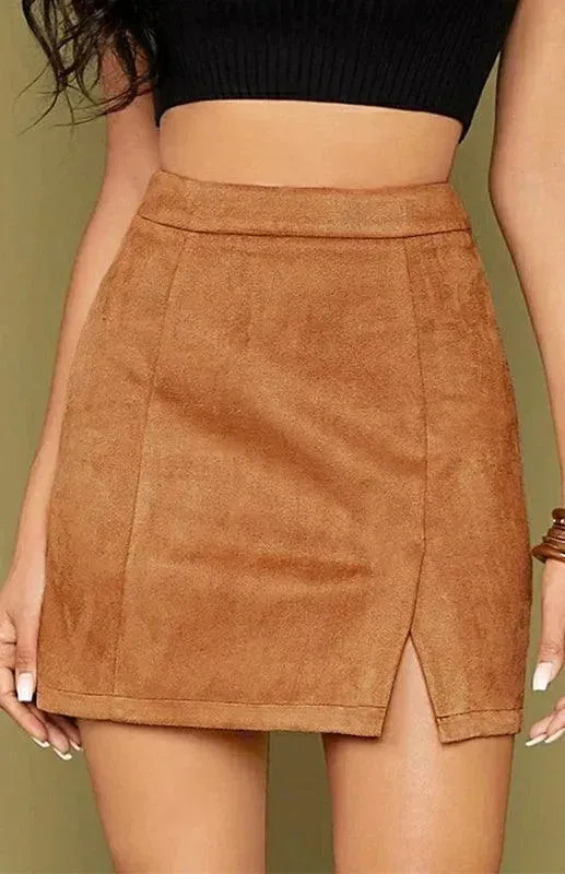 Suede High Waist A-Line Mini Skirt