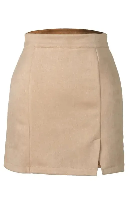 Suede High Waist A-Line Mini Skirt