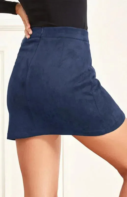 Suede High Waist A-Line Mini Skirt