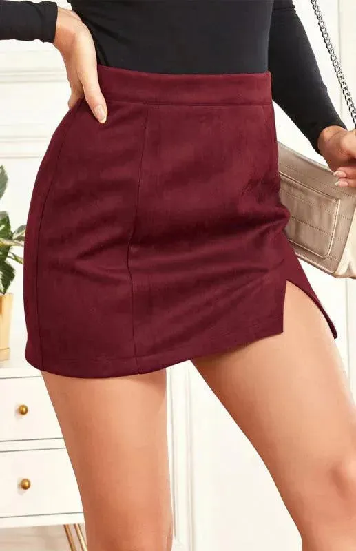 Suede High Waist A-Line Mini Skirt
