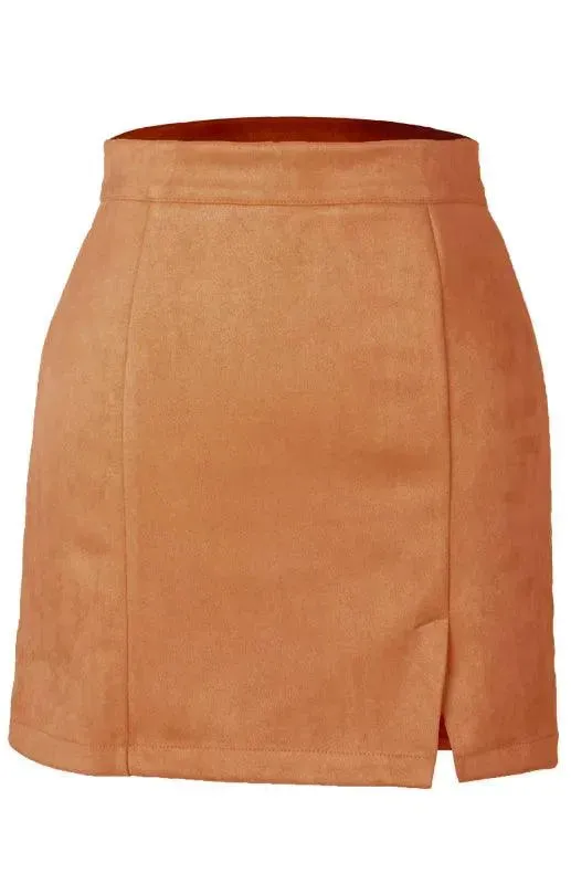 Suede High Waist A-Line Mini Skirt