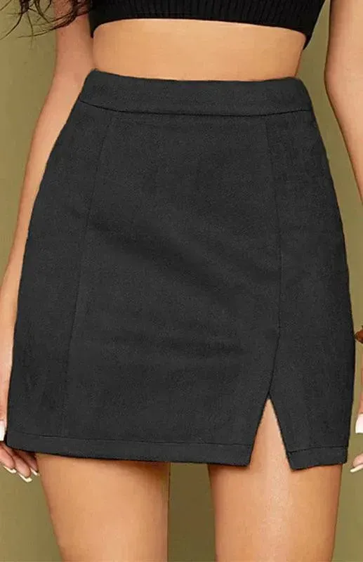 Suede High Waist A-Line Mini Skirt
