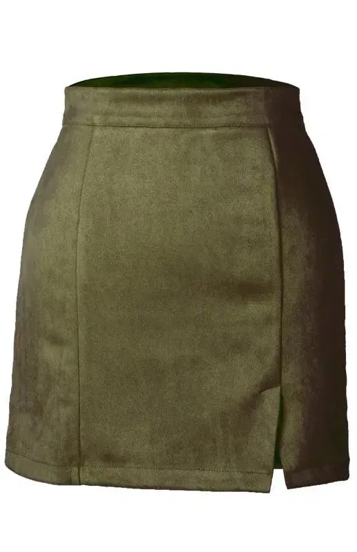 Suede High Waist A-Line Mini Skirt