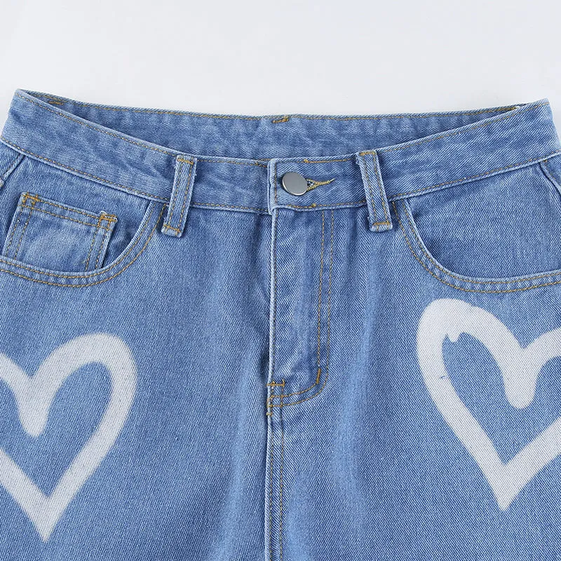 Wide-leg Jeans Women's Love Print Straight Loose